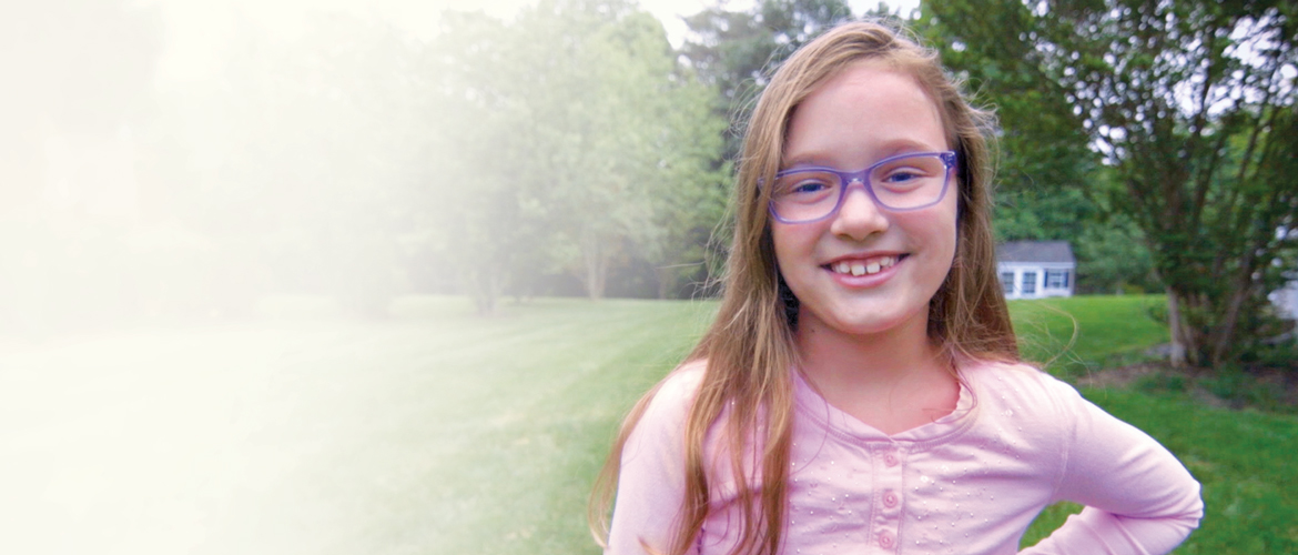 Nine-year-old Rachel Kessler wearing glasses