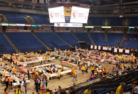 Volunteers at the Mohegan Sun Arena