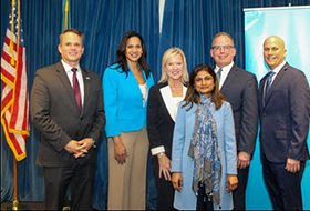 Left to right: Delaware Insurance Commissioner Trinidad Navarro; Delaware Secretary of Health and Social Services Dr. Kara Odom Walker; Delaware Lt. Governor Bethany Hall-Long; Highmark Medical Director Avani Virani, MD; Highmark Vice President & Executive Medical Director Strategic Initiatives Caesar DeLeo, MD, MSHA; and Highmark Delaware President Nick Moriello