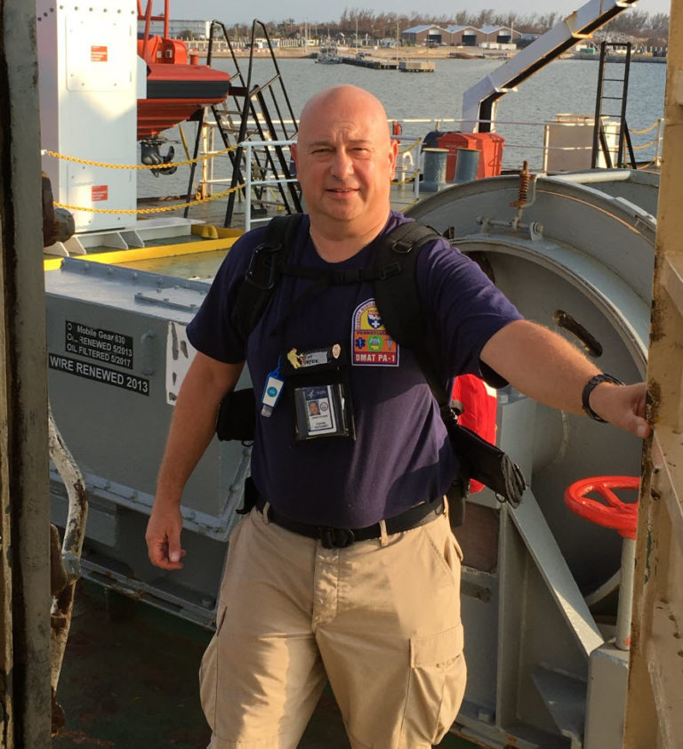 Jim Stupar aboard a merchant marine vessel