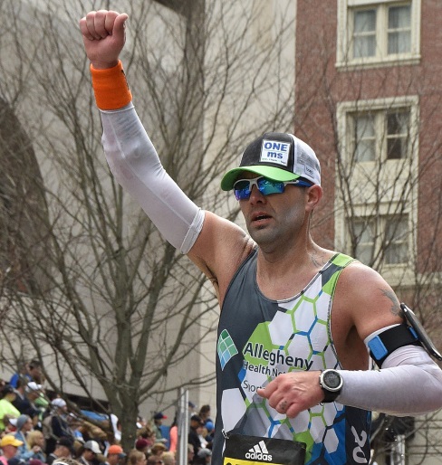 Platt, just 400 yards from completing the 2017 Boston Marathon, where he placed ninth in his division.