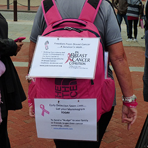 Helen and the “message” backpack for her week-long walk