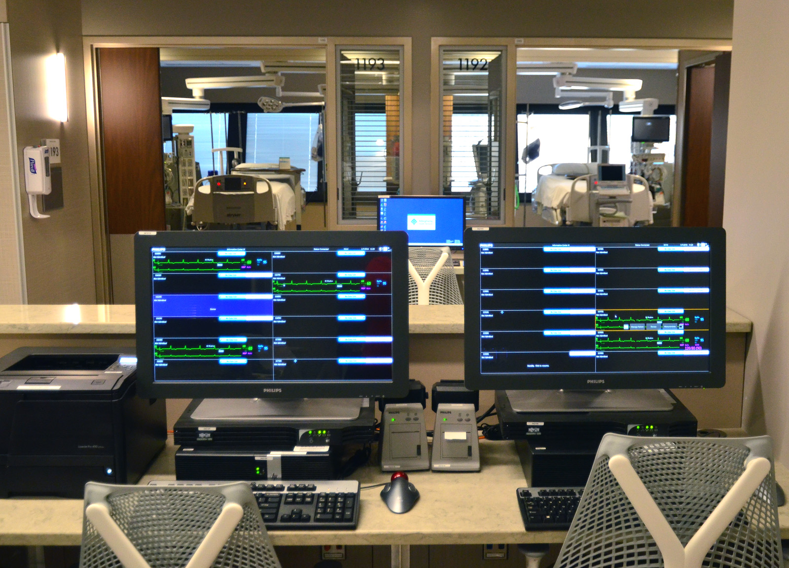 The view from a monitoring station in Allegheny General Hospital’s new Cardiac Intensive Care/Cardiac Telemetry Unit