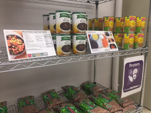 Close-up of a section of the protein shelves at the Healthy Food Center