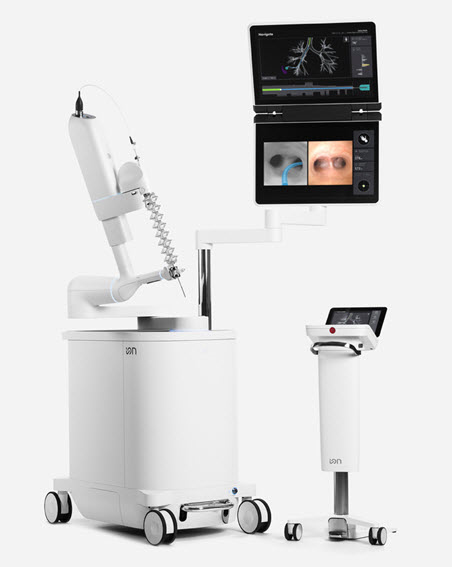 The Ion robotic-assisted endoluminal platform for minimally invasive peripheral lung biopsy. Photo courtesy of Intuitive via Intuitive.com.