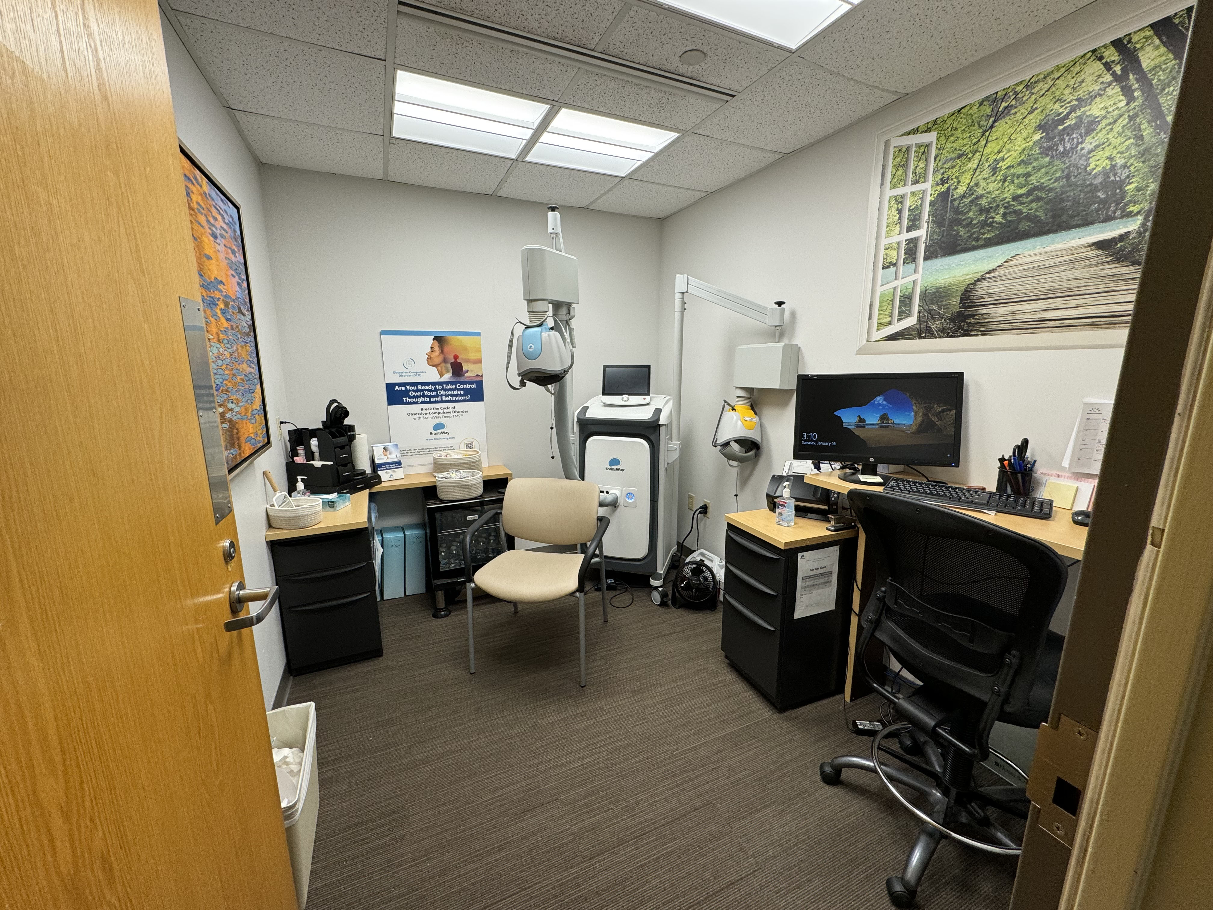 The initial course of TMS treatment typically consists of 5 treatments per week over a 6-week period. Each treatment session lasts approximately 20-40 minutes.