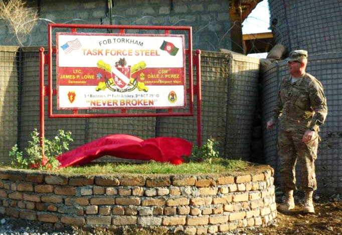 The unveiling of the FOB Torkham sign